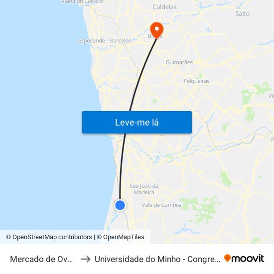 Mercado de Ovar - A to Universidade do Minho - Congregados map