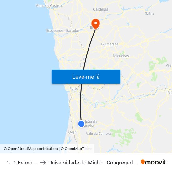 C. D. Feirense to Universidade do Minho - Congregados map