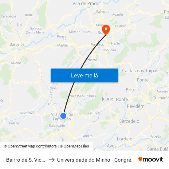 Bairro de São Vicente to Universidade do Minho - Congregados map