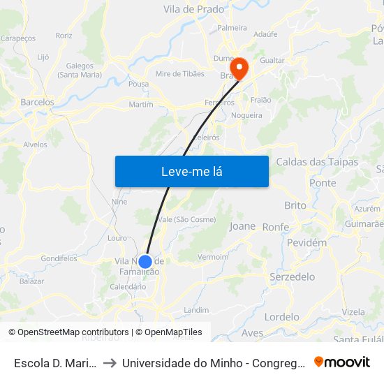 Escola D. Maria II to Universidade do Minho - Congregados map