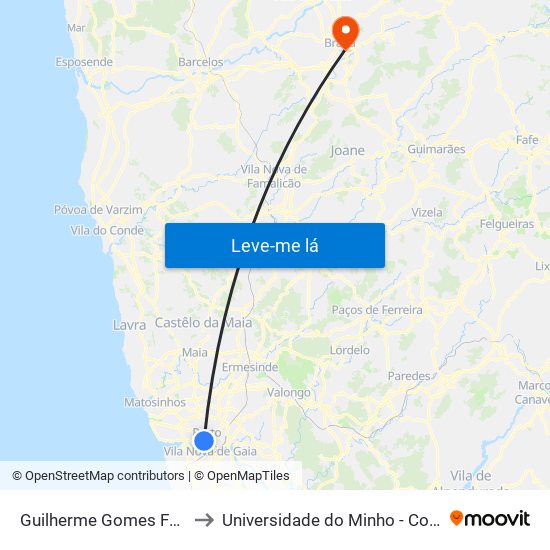 Guilherme Gomes Fernandes to Universidade do Minho - Congregados map