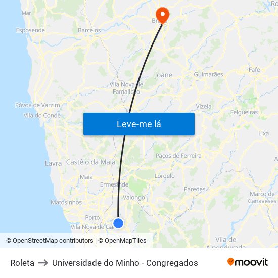 Roleta to Universidade do Minho - Congregados map