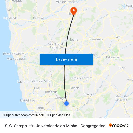 S.C.Campo to Universidade do Minho - Congregados map