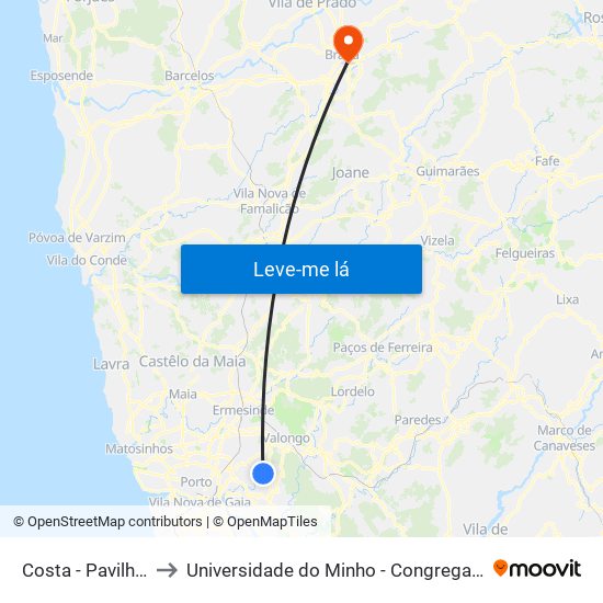 Costa - Pavilhão to Universidade do Minho - Congregados map