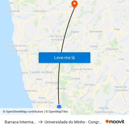 Barraca Intermarché to Universidade do Minho - Congregados map
