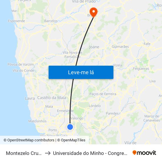 Montezelo Cruz.to to Universidade do Minho - Congregados map