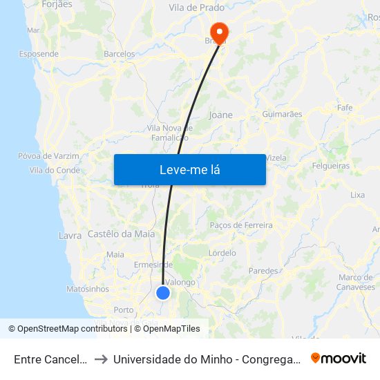 Entre Cancelas to Universidade do Minho - Congregados map