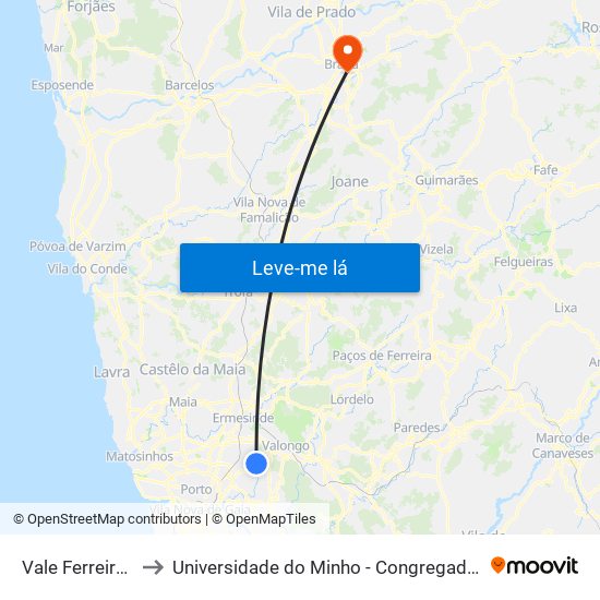 Vale Ferreiros to Universidade do Minho - Congregados map