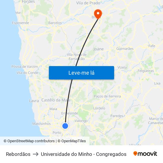 Rebordãos to Universidade do Minho - Congregados map