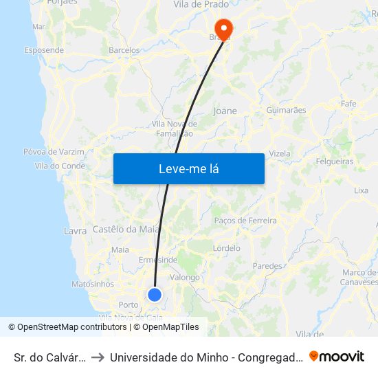 Sr. do Calvário to Universidade do Minho - Congregados map