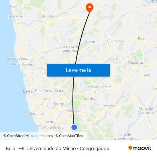 Béloi to Universidade do Minho - Congregados map