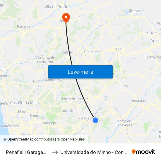 Penafiel | Garagem Valpi to Universidade do Minho - Congregados map