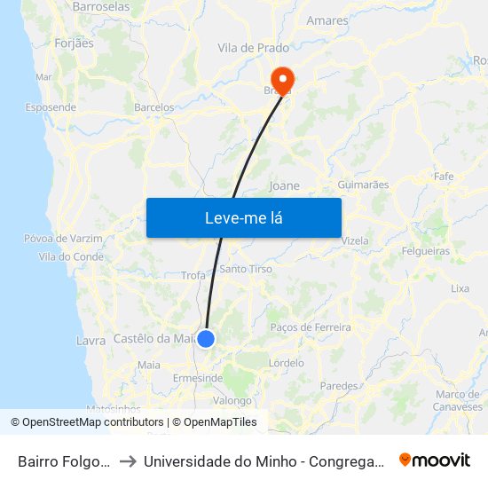 Bairro Folgosa to Universidade do Minho - Congregados map