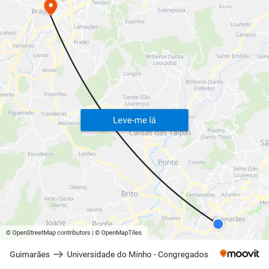 Guimarães to Universidade do Minho - Congregados map