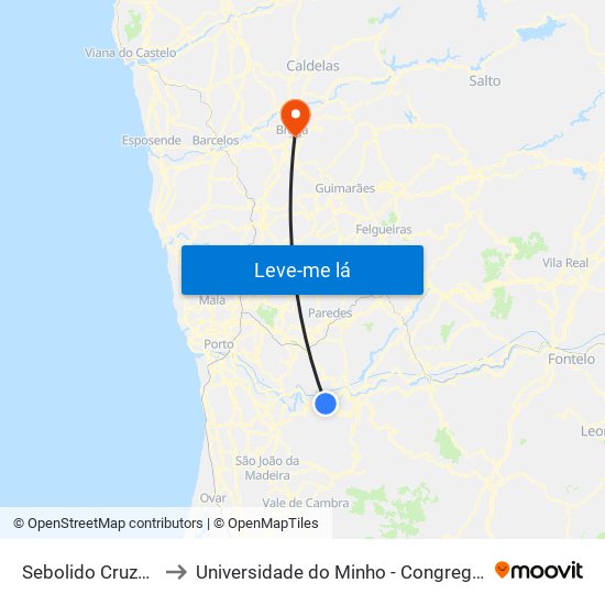 Sebolido Cruzeiro to Universidade do Minho - Congregados map
