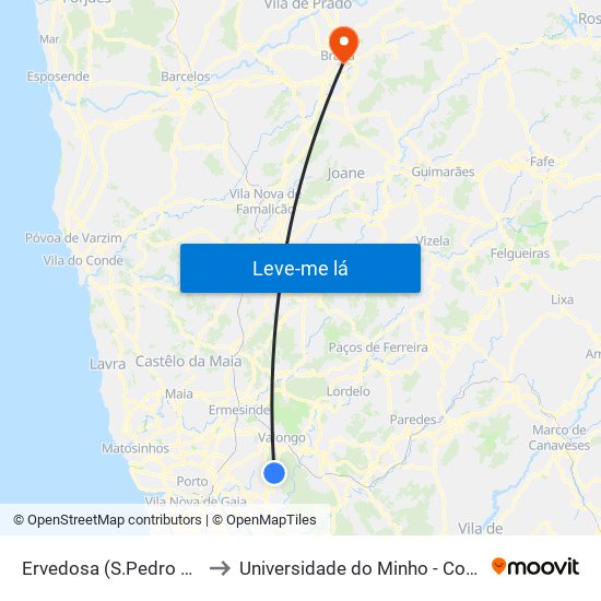 Ervedosa (S.Pedro da Cova) to Universidade do Minho - Congregados map