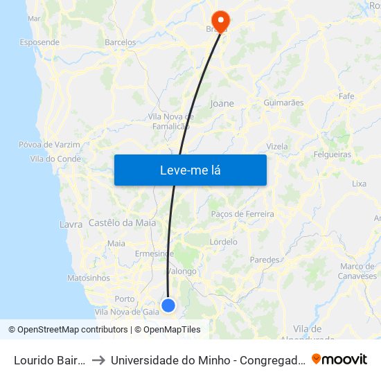 Lourido Bairro to Universidade do Minho - Congregados map