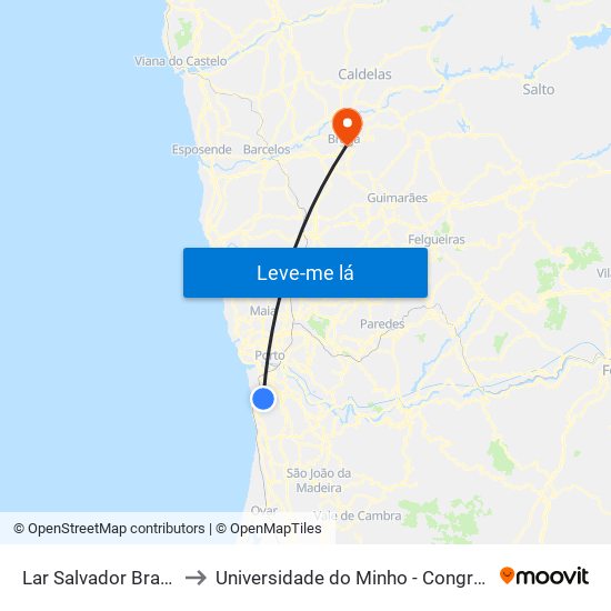 Lar Salvador Brandão to Universidade do Minho - Congregados map