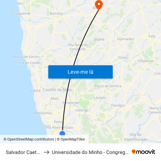 Salvador Caetano to Universidade do Minho - Congregados map