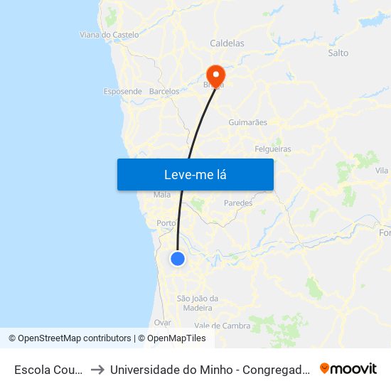 Escola Couto to Universidade do Minho - Congregados map