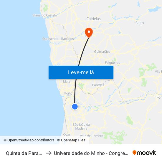 Quinta da Paradela to Universidade do Minho - Congregados map