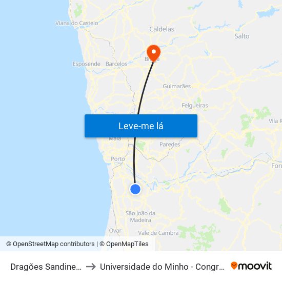 Dragões Sandinenses to Universidade do Minho - Congregados map