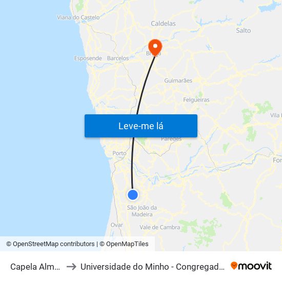 Capela Almas to Universidade do Minho - Congregados map