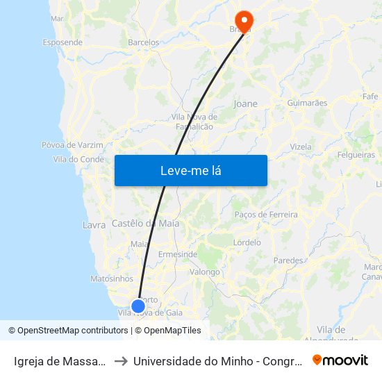 Igreja de Massarelos to Universidade do Minho - Congregados map