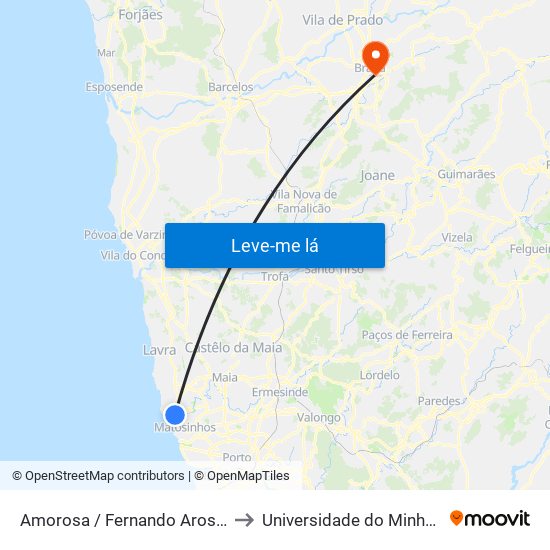 Amorosa / Fernando Aroso (Supermercado) to Universidade do Minho - Congregados map