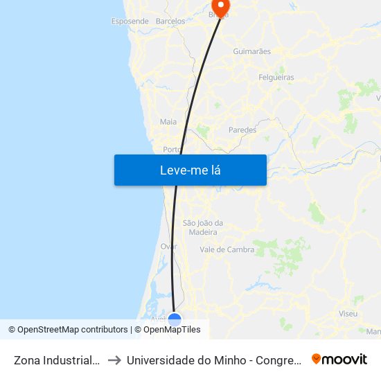 Zona Industrial 4 B to Universidade do Minho - Congregados map