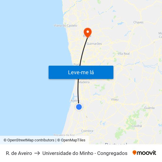 R. de Aveiro to Universidade do Minho - Congregados map