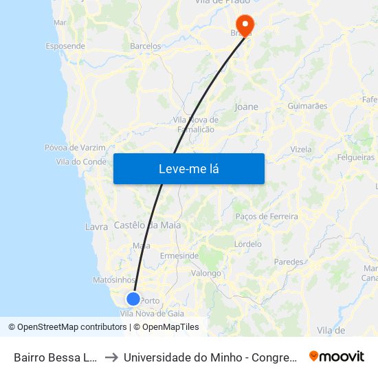 Bairro Bessa Leite to Universidade do Minho - Congregados map