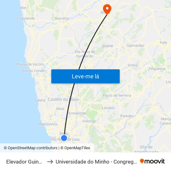 Elevador Guindais to Universidade do Minho - Congregados map