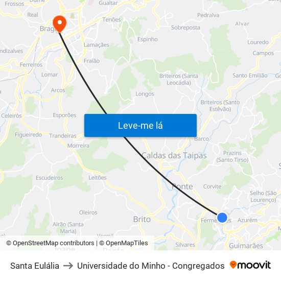 Santa Eulália to Universidade do Minho - Congregados map