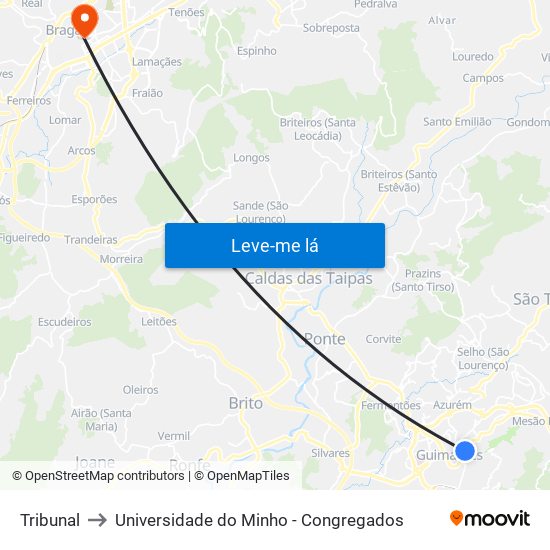 Tribunal to Universidade do Minho - Congregados map