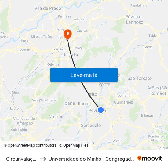 Circunvalação to Universidade do Minho - Congregados map