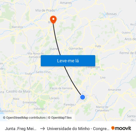 Junta .Freg Meinedo to Universidade do Minho - Congregados map