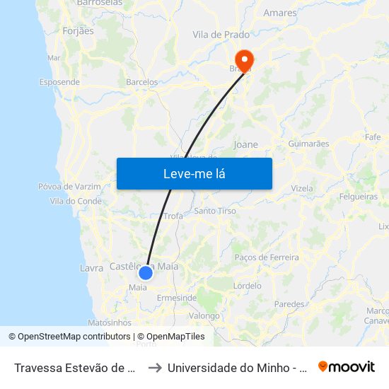 Travessa Estevão de Oliveira Maia to Universidade do Minho - Congregados map