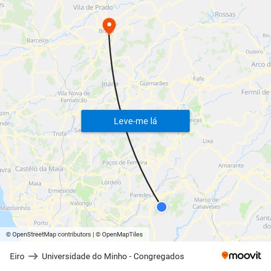 Eiro to Universidade do Minho - Congregados map