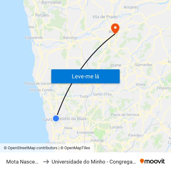 Mota Nascente to Universidade do Minho - Congregados map