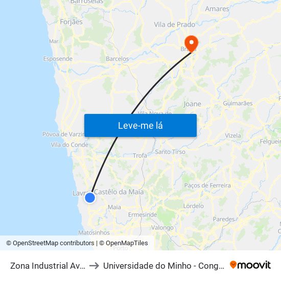 Zona Industrial Aveleda to Universidade do Minho - Congregados map