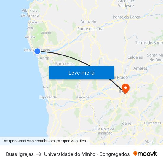 Duas Igrejas to Universidade do Minho - Congregados map