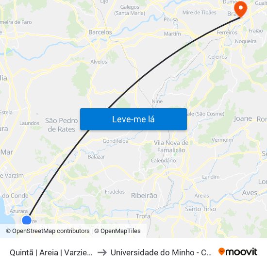 Quintã | Areia | Varziela (Metro) to Universidade do Minho - Congregados map