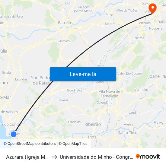 Azurara (Igreja Matriz) to Universidade do Minho - Congregados map