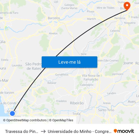 Travessa do Pindelo to Universidade do Minho - Congregados map