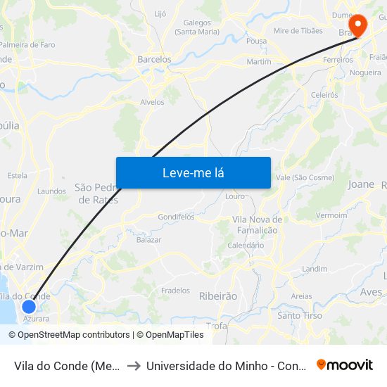 Vila do Conde (Mercado) to Universidade do Minho - Congregados map