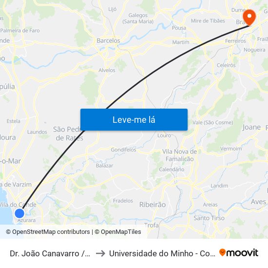 Dr. João Canavarro / Correios to Universidade do Minho - Congregados map