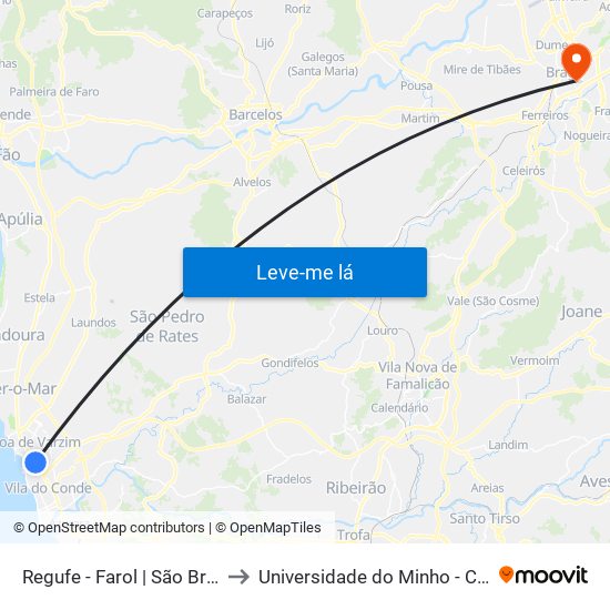 Regufe - Farol | São Brás (Metro) to Universidade do Minho - Congregados map