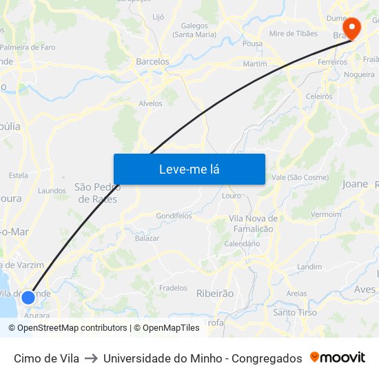 Cimo de Vila to Universidade do Minho - Congregados map