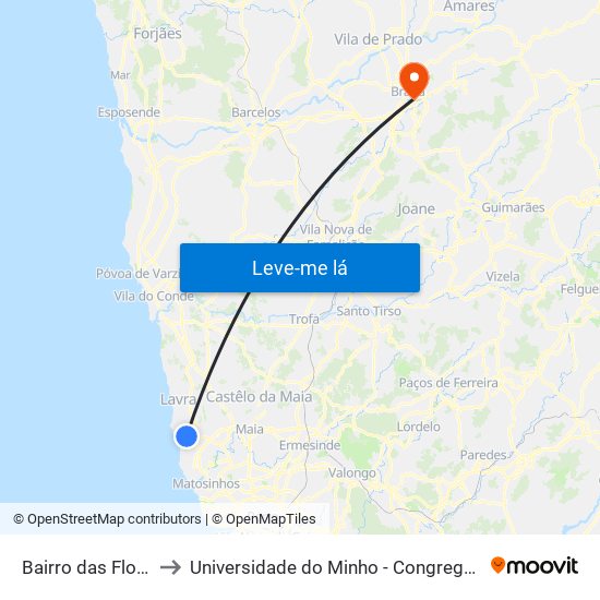 Bairro das Flores to Universidade do Minho - Congregados map